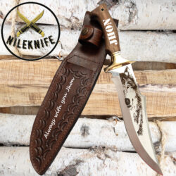 Nile 9.5 inch, Bowie Knife, Laser Engraving, Wolf Design, Camping Knife Handmade Handcrafted Hunting Knife With Genuine Leather Sheath