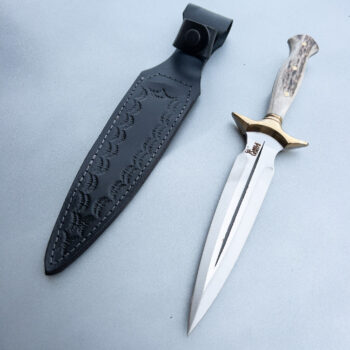 Deer Antler Knife , Handmade Fairbairn Sykes Knife with Case , Hunting Knife , Double Edge Knife , Father’s Day gift