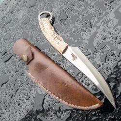 Premium Fixed Blade Karambit Knife with Leather Sheath -Deer Horn Handle Razor-Sharp Edge & Ergonomic Grip -  Everyday Use, and Collectors