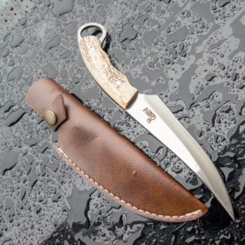 Premium Fixed Blade Karambit Knife with Leather Sheath -Deer Horn Handle Razor-Sharp Edge & Ergonomic Grip -  Everyday Use, and Collectors