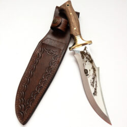 Nile, Bowie Knife, Laser Engraving, Wolf Design, Camping Knife Handmade Handcrafted Hunting Knife With Genuine Leather Sheath