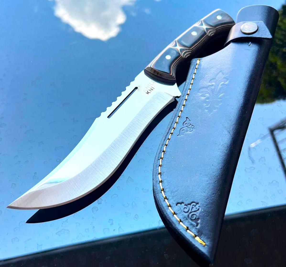 Custom Werzalit Handle Hunting Knife With Sheath Bowie Knife Ultra Sharp Blade Knife for Camping Skinning Full Tang Blade Knife Bushcraft - Image 4