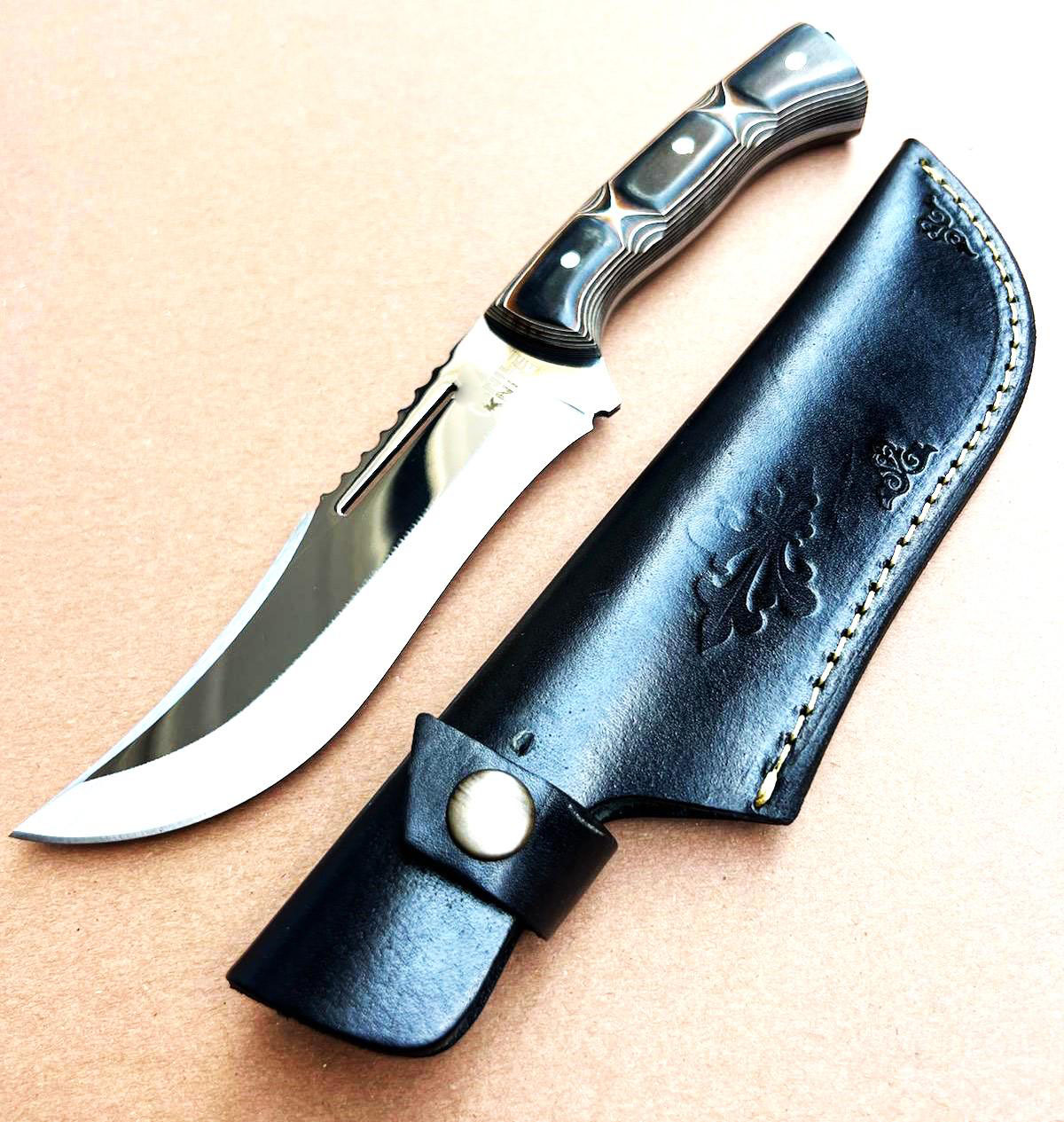 Custom Werzalit Handle Hunting Knife With Sheath Bowie Knife Ultra Sharp Blade Knife for Camping Skinning Full Tang Blade Knife Bushcraft