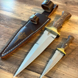 2 PC Bowie Knife, Fixed Blade Hunting Knife, Outdoor Survival Fixed Blade Knife Set with Leather Sheath – Dispatch Knives, Bushcraft knife
