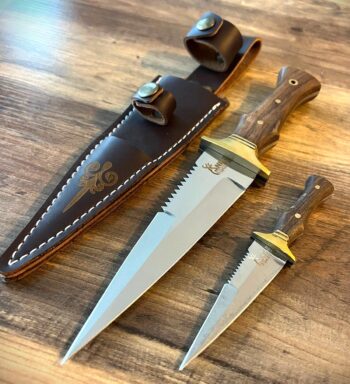 2 PC Bowie Knife, Fixed Blade Hunting Knife, Outdoor Survival Fixed Blade Knife Set with Leather Sheath – Dispatch Knives, Bushcraft knife