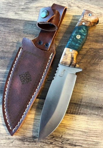 Handmade Knife Epoxy Handle, Natural Handmade Leather Case, Stainless steel 4116, bushcraft knife