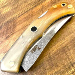 Handmade Custom Pocket Knife, N690 Steel with Ram Horn Handle Camping Knife, Hunting Knives, Pocket Knife, Folding Knife