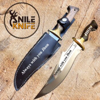 Nile, Bowie Knife, Laser Engraving, Wolf Design, Camping Knife Handmade Handcrafted Hunting Knife With Genuine Leather Sheath