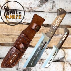 NILE KNIFE 2-Piece Bowie Knife with Sheath, Fixed Blade Hunting Knife with Leather Walnut Handle for Outdoor, Camping, Survival, Hiking