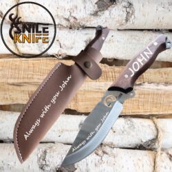NILE Bushcraft Knife - Wood Handle Handmade Drop Point Hunting Skinning Knife Goat Engraved