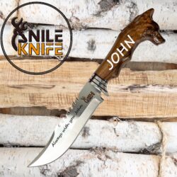 Nile, Wolf Head Handle Knife , Leather Sheath Knife Engraved Knife, Fixed Blade Full Tang, Camping Knife Custom Handmade Handcrafted Hunting