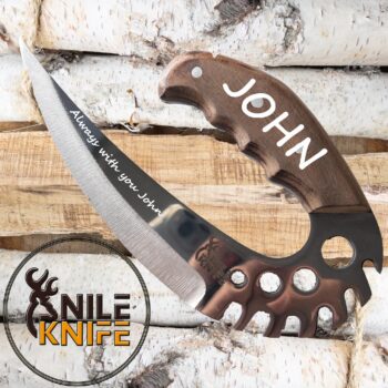 Walnut Handle Riddick Knife - Handmade Karambit Knife -Oval Knife- Custom Hunting Knife - Personalized Gift For Man - Engraved Knife for Men