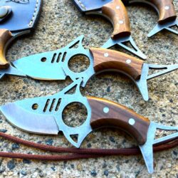 Handmade Shark Knife Pendant Necklace, Unique N690 Steel with Root Walnut Handle, Ocean Inspired Men’s Knife Jewelry, Rustic Survival Gift
