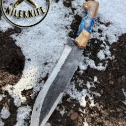 Hand Forged Carbon Steel Knife, Walnut-Epoxy Inlay Handle, Custom Handmade Hunting-Outdoor Knife with Sheath, Gift For Hunter